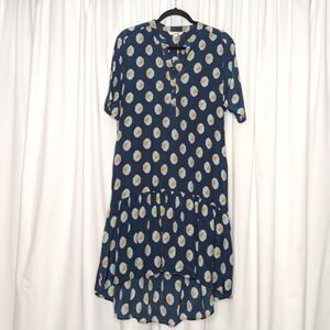 Tucker NYC Laura Dress Midnight Geo in Crepe de Chine Silk Ruffle Hem